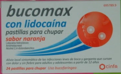 BUCOMAX CON LIDOCAINA 24 PASTILLAS PARA CHUPAR (SABOR NARANJA)