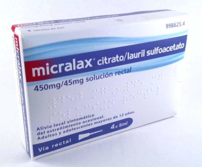 MICRALAX CITRATO/LAURIL SULFOACETATO 450 MG/ML + 45 MG/ML SOLUCION RECTAL 4 ENEMAS 5 ML